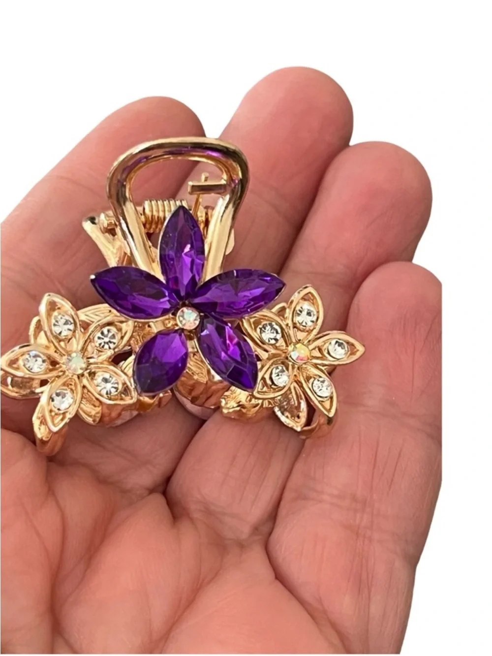 Gold Floral Hair Clip with Purple Crystal Flower FINAL PRICE DROP